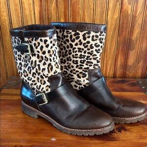 Sperry Top-Sider Women’s Leopard Print & Brown Leather Brit Style Boots Size 7